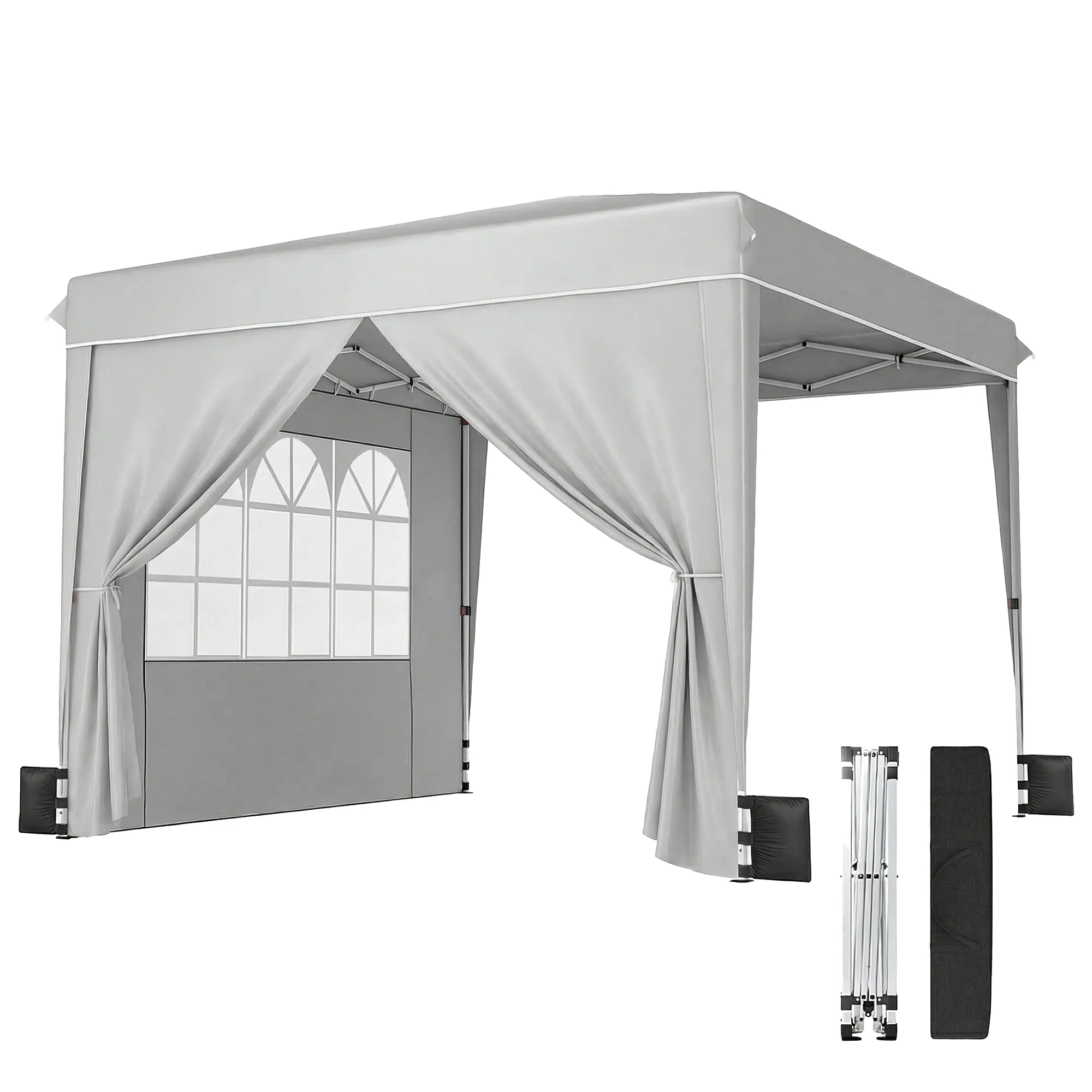Outsunny 10x10 ft Foldable Pop Up Canopy Tent, Portable 210D Oxford Fabric Shelter with Sidewalls & Powder-Coated Frame, UPF50+ Adjustable Height, Quick Setup for Casual Outdoor Parties