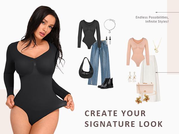 FeelinGirl # Livestream Long Sleeve Thong Bodysuit for Tummy Control Womenswear Seamless FeelinGirl # Livestream Long Sleeve Thong Bodysuit for Tummy Control Womenswear Seamless