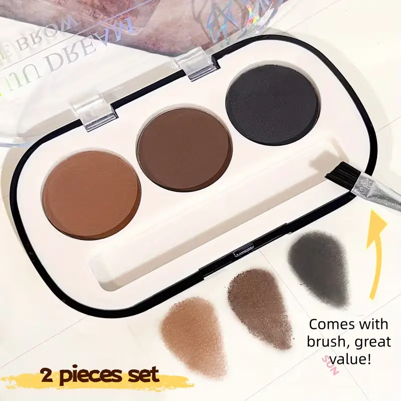 3-Color Eyebrow Powder Palette - Waterproof, Transfer Proof Makeup for Sparse Brows, Long-Lasting Everyday Brow Kit with Matte Pigments & Brush, Everyday Brow Set, Mystic
