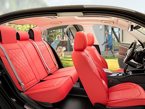 【FREESOO】Luxury Car Seat Covers Nappa Leatherette Waterproof Breathable Porous Foam Ergonomic Lumbar Support for Trucks SUVs Sedans | F35