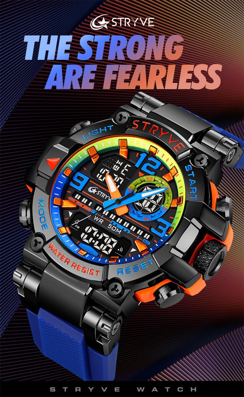 Men's Colorful Punk Style Quartz Watch, Jumpstart sale Multi.Functional Waterproof Dual Display Wristwatch, TrendyFashion Sport Watch, Birthday Gift with Gift Boxfashionable wristwatch multifunctional men
