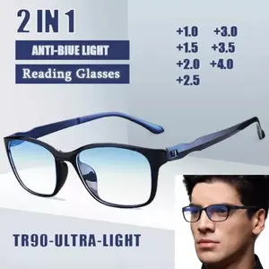 Men's Anti-Blue Light Reading Glasses - Presbyopic Antifatigue Computer Eyewear, Multiple Strengths (+0.0 to +4.0), FG Fashion Frame Blue Light Blocking Glasses