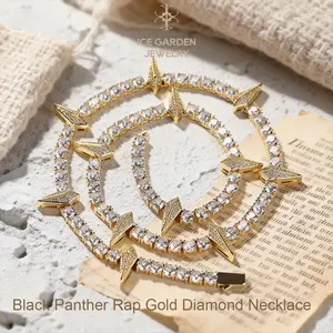 ICE GARDENJEWELRY Black Panther men's necklace, diamond men's necklace, gold men's necklace, rap song necklace, iced-out chain, diamond chain, cubic zirconia necklace, gift box packaging (22 inches)