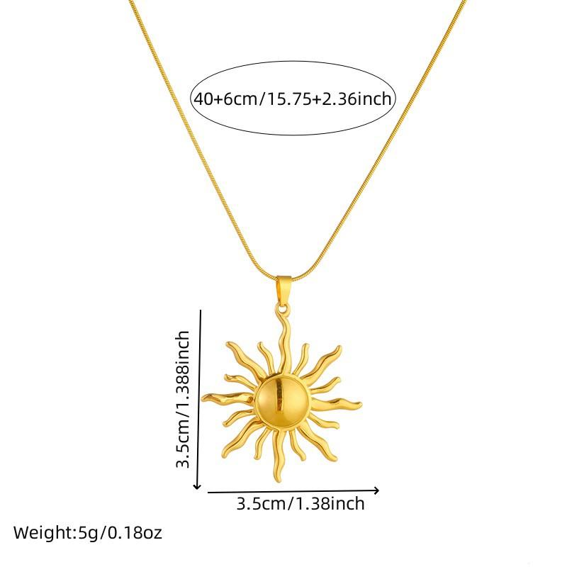 Stainless Steel Necklace Golden Sun Pendant Necklace Women's Daily Wear Couple Necklace Gift Fashionable Jewelry Accessories Minimalist Chain valentines gifts for gf