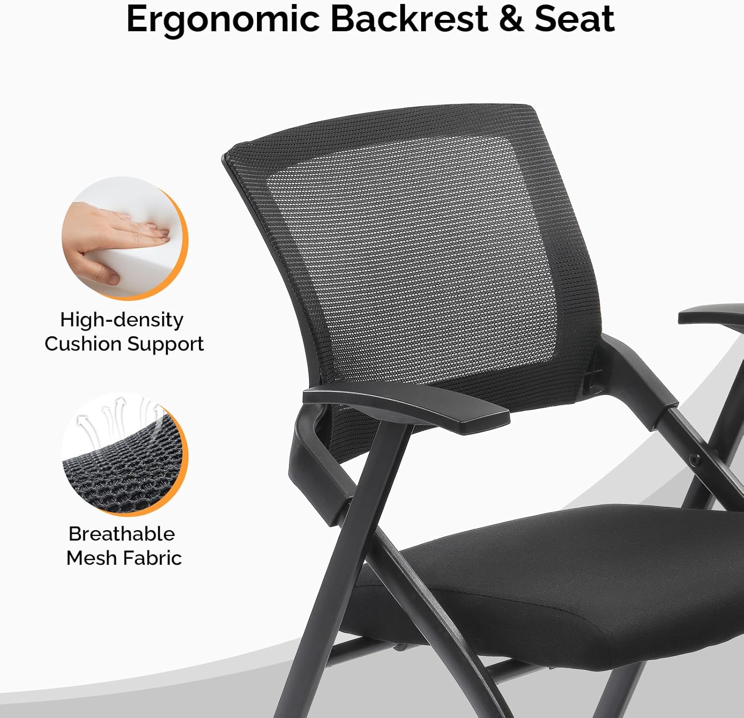 Ubesgoo Ergonomic Folding Office Chair with Thick Cushion, Comfortable Foldable Office Chair with Arms & Wheels for Office Meetings, Conference, Training Room