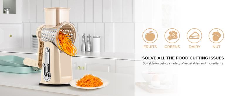 SUSTEAS Rotary Vegetable Chopper 5 Blades Mandoline Slicer Efficient Prep Essential Kitchen Utensils Retro Green Yellow