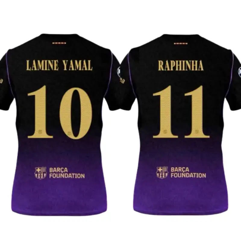 Unisex Purple Soccer Jersey Personalized Barcelona Away Stadium Shirt, 2026-27 Barcelona Black Purple Away Shirt Football Shirt - Breathable Fan Style