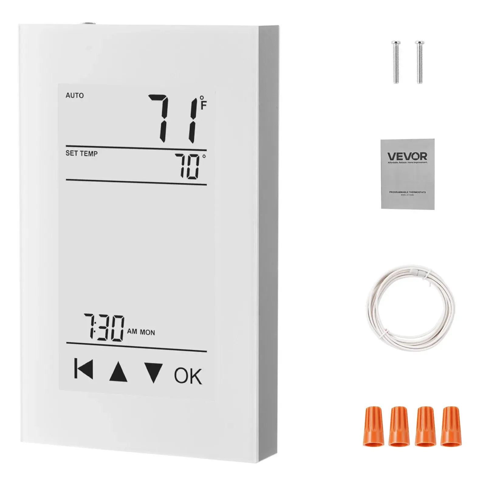 【Summerfinds】VEVOR 7-Day Cycle Digital AC Power Thermostat - Gray-White, Non-WiFi, GFCID Equipped, LCD Touchscreen, Sensitive Sensor, Energy-Efficient Controller for Indoor Radiant Underfloor Heating Cable, Heat Pump with Auto-Scheduling, Programmable, No