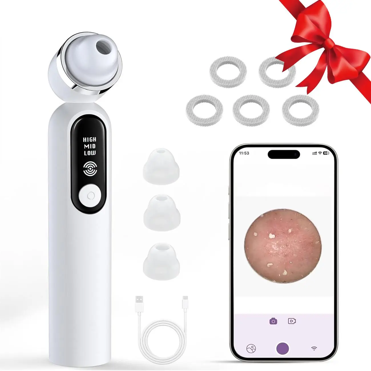 Visible Exfoliator black head Vacuum Cleaner,with 3 Cleaner Suction，Skin Scrubber with Camera, Pore Cleaner withThree Modes,USB Rechargeable, CleansingSkincare for All Gender, Gift for Men & Women,Summer Gift, Best Gifts, Facial Blackhead Remover