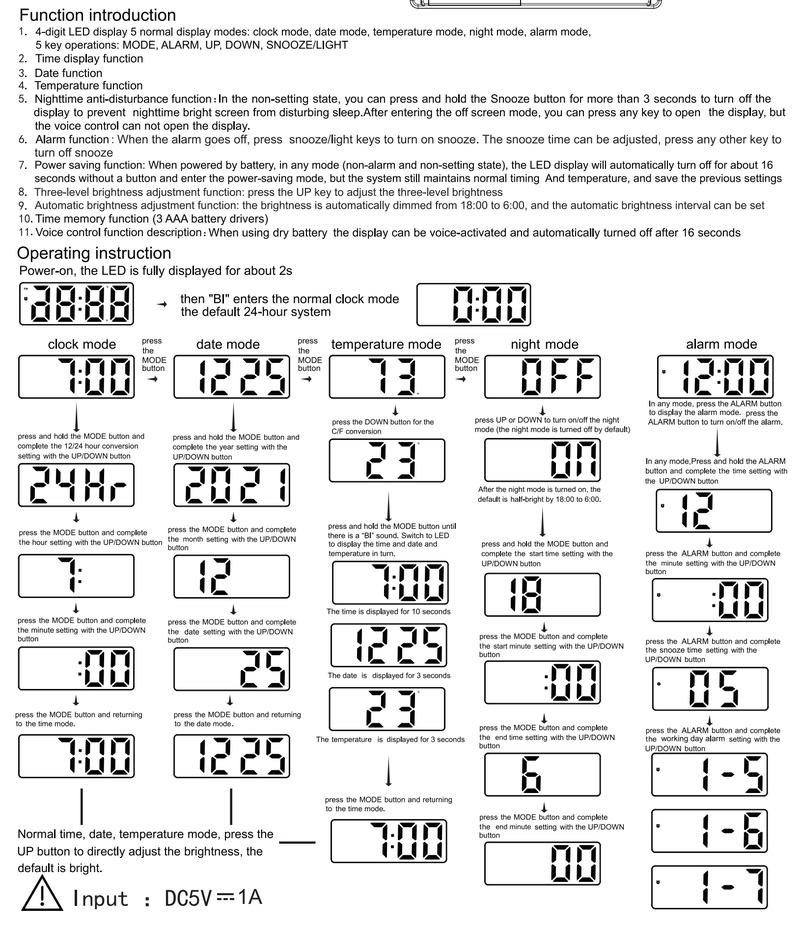 Mini Size Mirror LED Clock Simplicity Colorful Alarm Clocks Ultra Portable Travel Bedroom Bedside Clock 12/24H Display 6.3inches Large Display LED Digital Snooze Time Date Temperature Memory 3 Brightness Adjustable USB/Battery Powered Living Office Desk