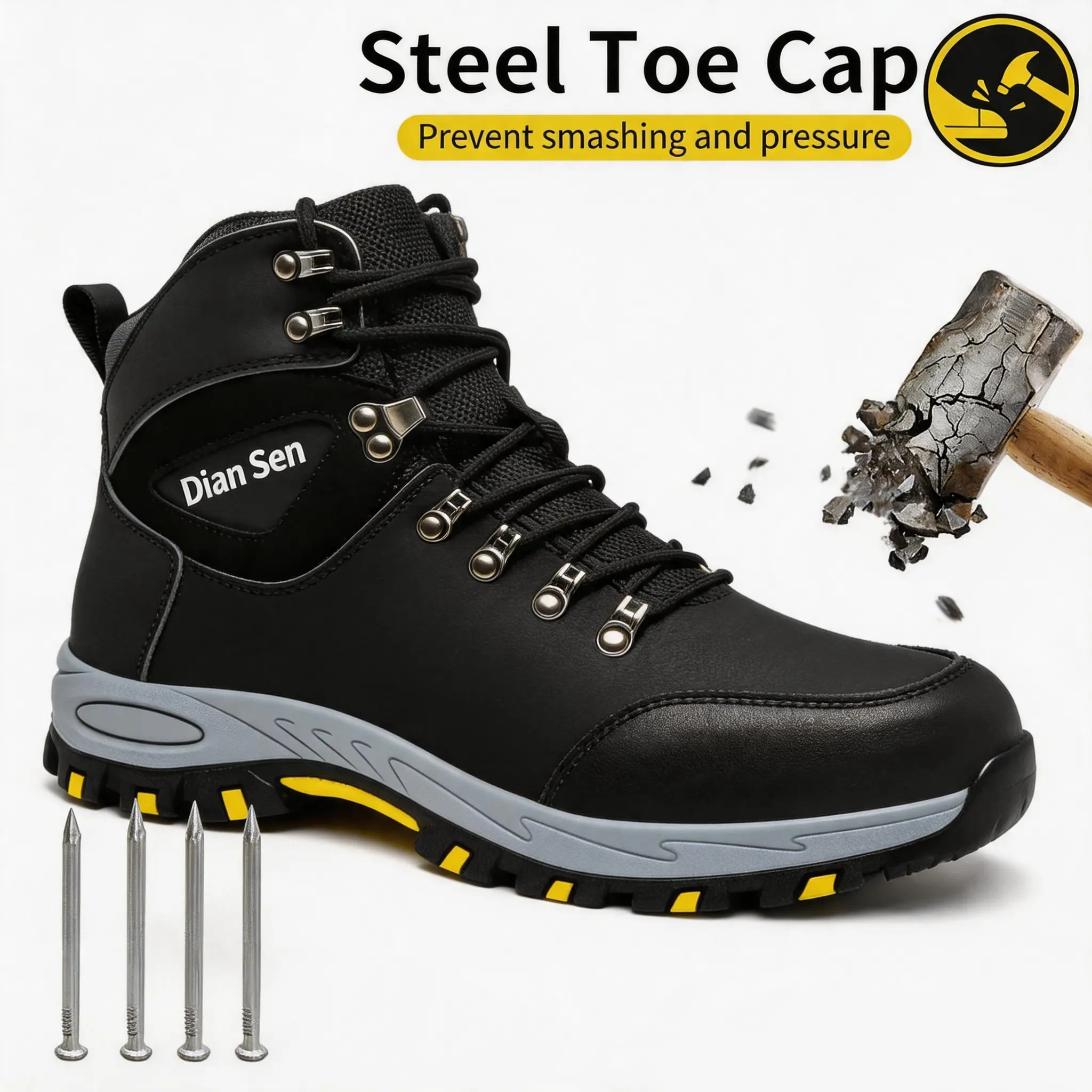 Lightweight and comfortable men's work boots steel toe anti-smash and puncture-resistant durable safety shoes ideal for outdoor warehouse and construction site work
