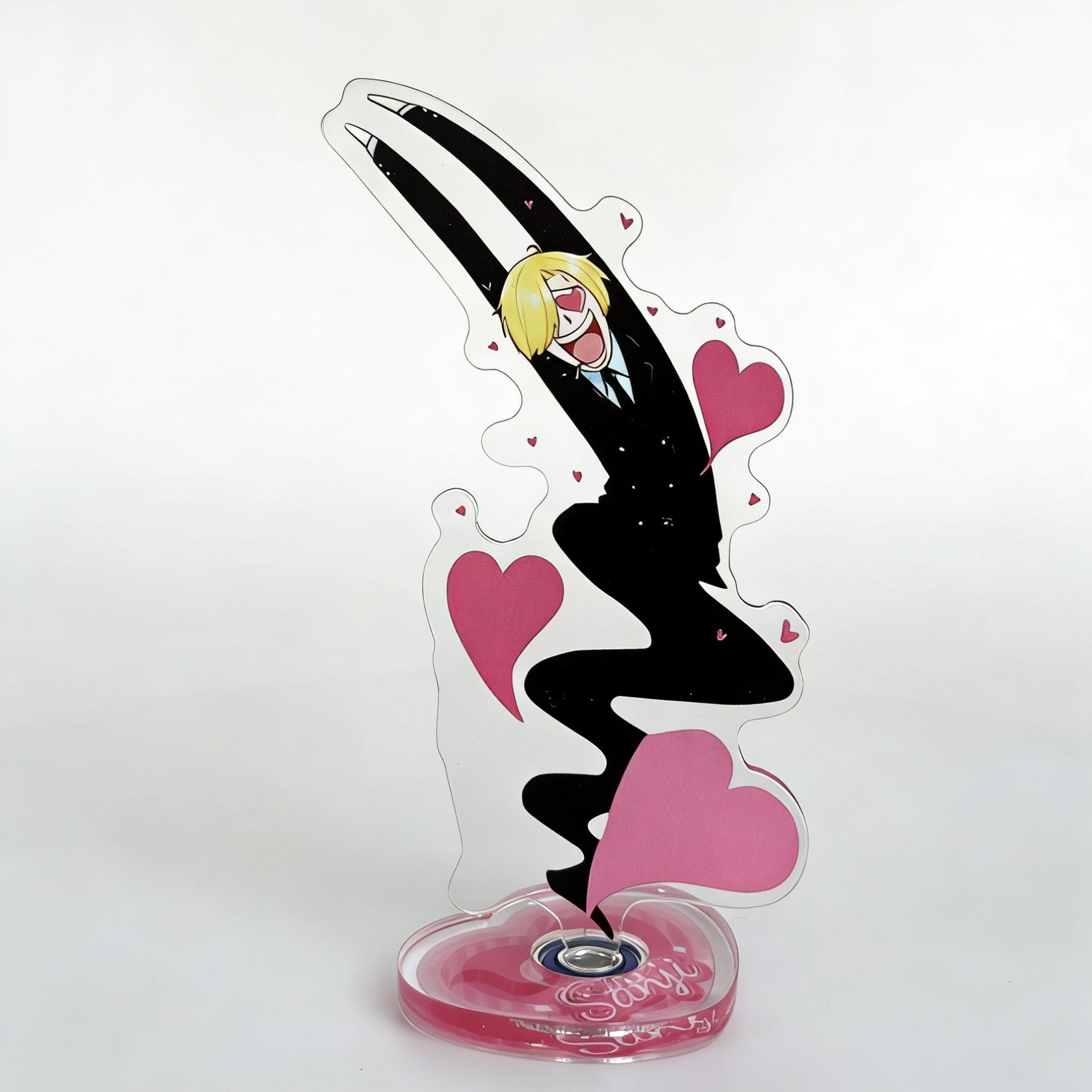 One Piece Sanji Rotating Acrylic Stand Figure, Funny Heart Eyes Design Anime Desktop Ornament, Cartoon Character Table Decor, Fans Collection Gift, Figurine