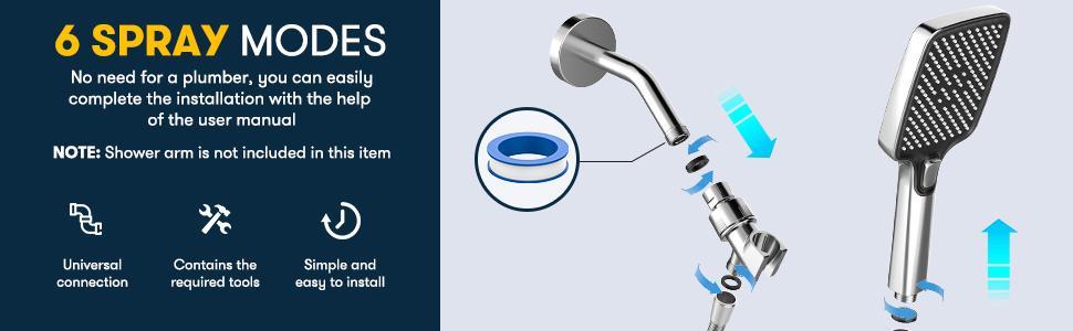 ROLAKUL High Pressure Multi-Mode Handheld Showerhead with Anti-clogging Nozzles & Built-in Power Wash Function for Tub Tiles & Pets Extra-long Stainless Steel Hose Wall Ceiling Mounts