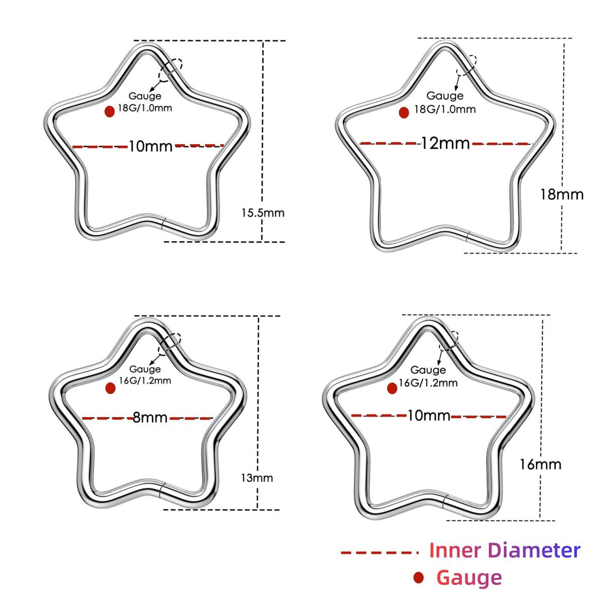 Oufer Titanium Star Hinged Segment Nose Septum Nostril Piercing Hoop Ring 16G/18G 8mm 10mm 12mm High-Quality G23 Titanium Daily Wear Unisex Jewelry