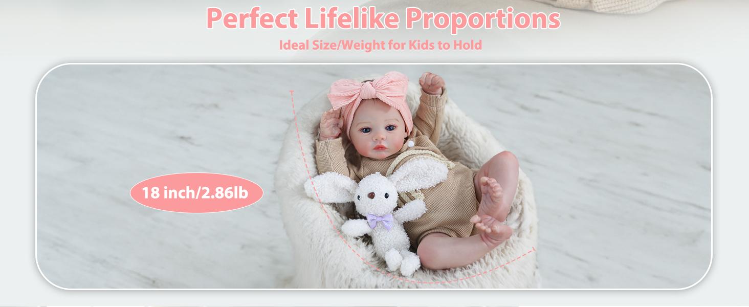 [WOOROY] Realistic Reborn Baby Doll - 18 In Lifelike Newborn Baby Girl, Real Life Baby Dolls with Soft Weighted Cloth Body, Birthday & Christmas Gift Set for Kids Age 3+