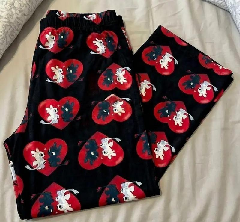 Toothless Light Fury Valentine Pajama Pants - Red Heart Dragon Couple Print,Soft Milk Silk - Cozy Matching Lounge Bottoms for Couple 2025, Homewear Pajama