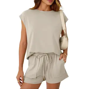 Two Piece Sets for Women Cap Sleeve Tops and Shorts Lounge Set with Pockets Womens Summer Outfits