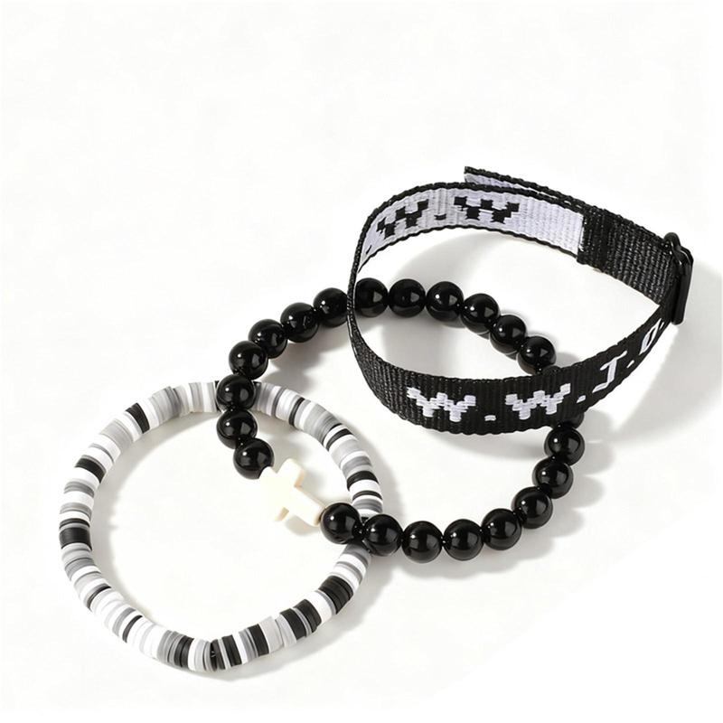 Christian Cross WWJD Bracelet Set, 3Pcs WWJD Braided Rope Bracelet Cross Crystal Beads Stretch Bracelets for Women & Men, Trandy All-match & Exquisite Jewelry for Birthdays Party Gifts