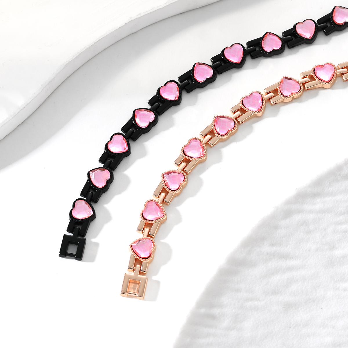 Ladies' Rose Gold Alloy Diamond Heart-Shaped Magnetic Bracelet 3500 Gauss Strong Magnetic Birthday & Christmas Gift，Valentine's Day gift, Christmas gift
