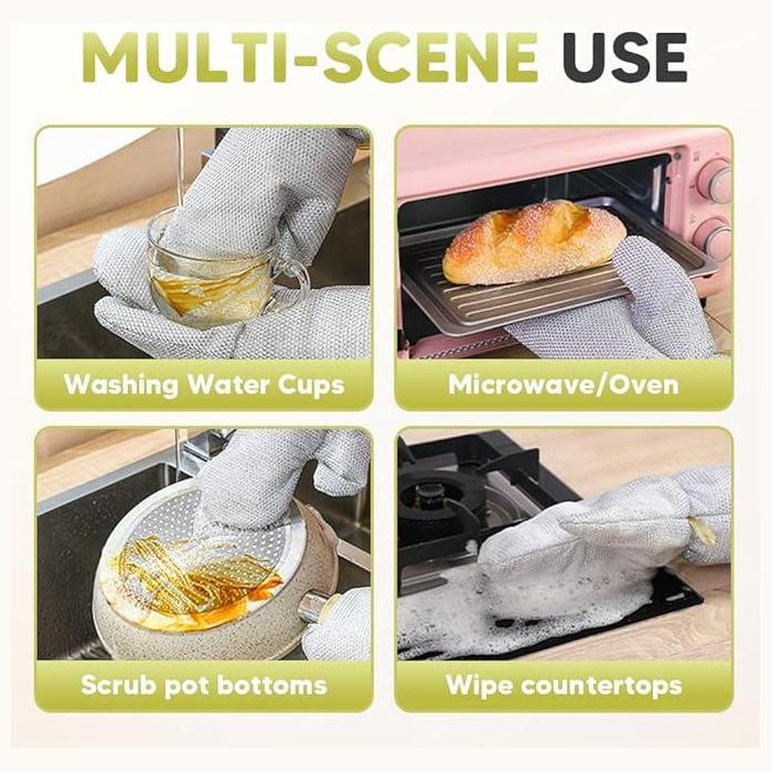 Steel Wire Dishwashing Gloves, Silver Wire, Waterproof Oil-Resistant Heat-Resistant Gloves for Kitchen Cleaning