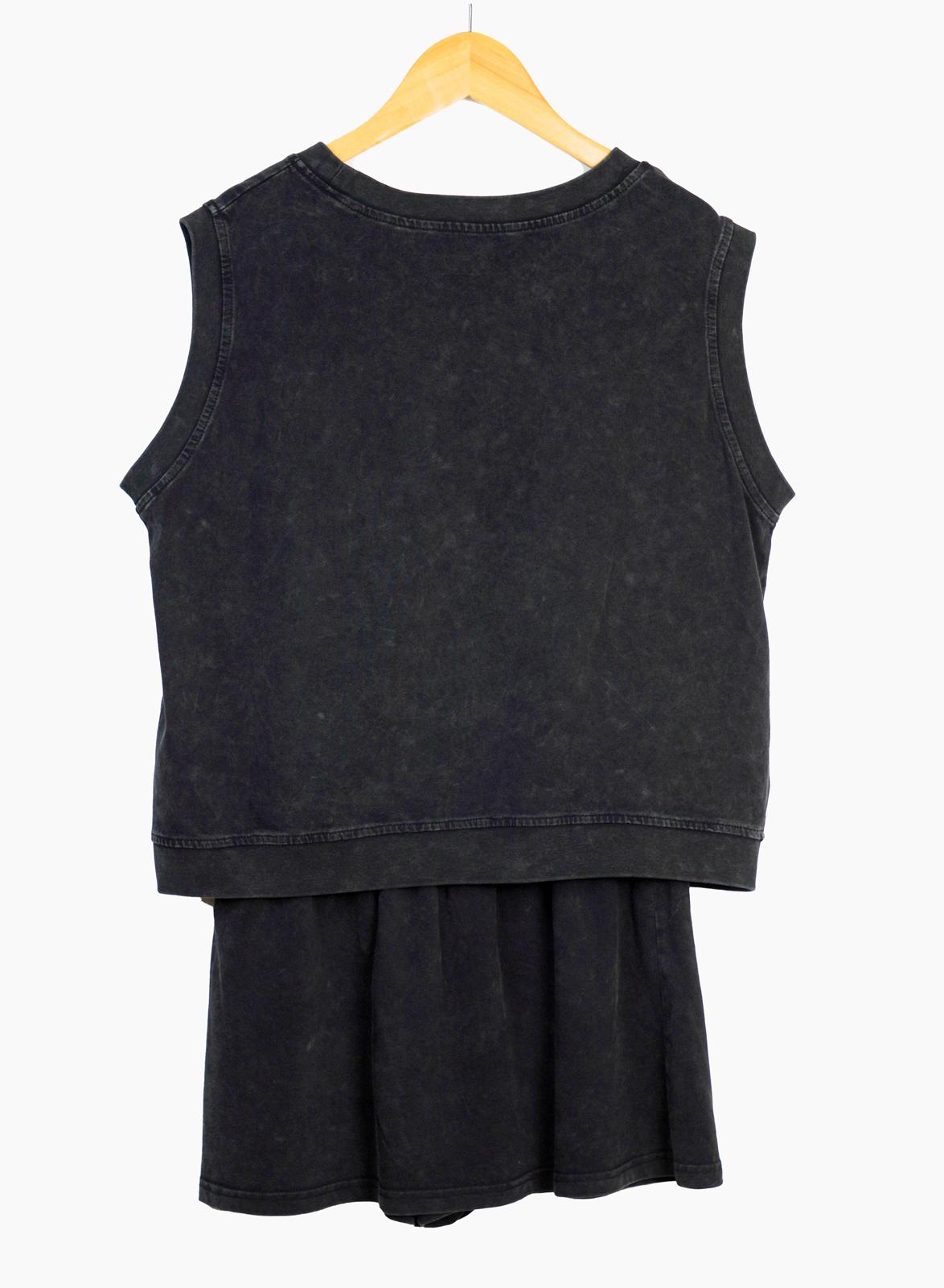 Mntaor Women's Casual 2 Piece Mineral Wash Cotton Tank Top and Lined Split Skirt Set in Solid Color - Womenswear, Clothes, Fit Basic