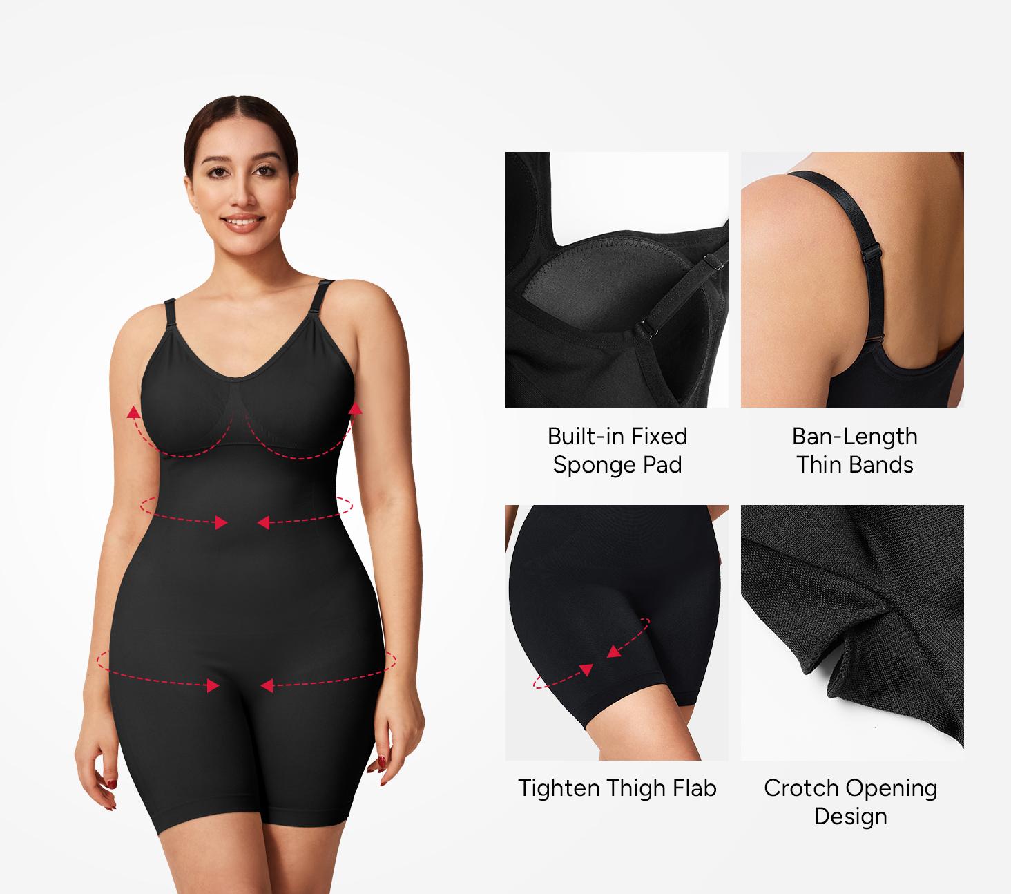 Nebility Women's Backless Seamless V-Neck Bodysuit - Full Body Stretchy Shapewear, Tummy Control Compression, Basic Comfort Minimalist (Black, Beige) High Waist Shaping Womenswear