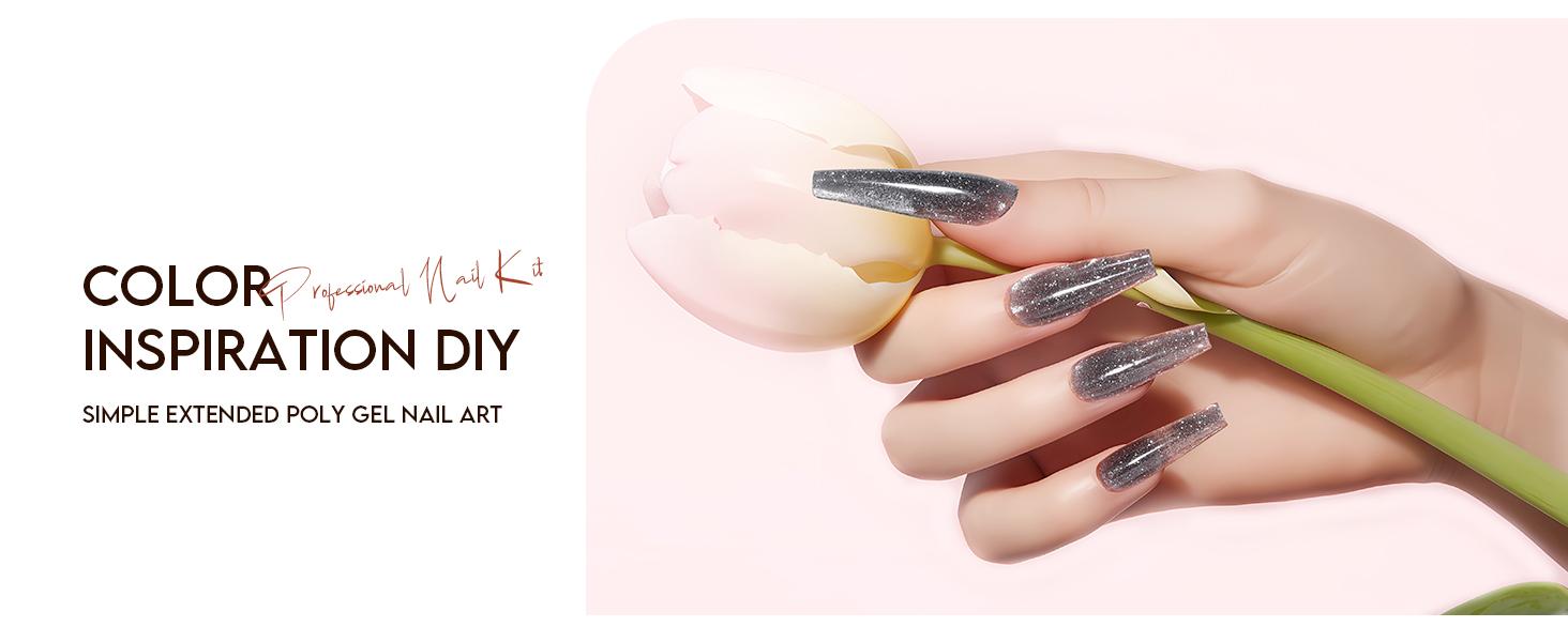 MOROVAN 6 Colors Poly Gel Nail Starter Kit - Poly Nail Gel Kit with U V Lamp Complete Nail Extension Poly Gel Kit for Beginners