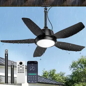 42 Inch Outdoor Ceiling Fan with Lights, IP65 Waterproof, APP & Remote Control, Dimmable 3CCT LED, 6-Speed Quiet DC Motor, Hanging Gazebo Fan Black Plug in Ceiling Fan with Cord for Patios Porch