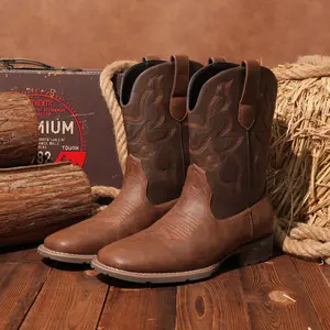 【Rodeo Boots】Wranglette Men’s Black Embroidered Square Toe Cowboy Boots – Durable Faux Leather, All-Day Comfort, Perfect for Concerts, Line Dancing & Everyday Wear | Classic Rancher Style Meets Modern Edge