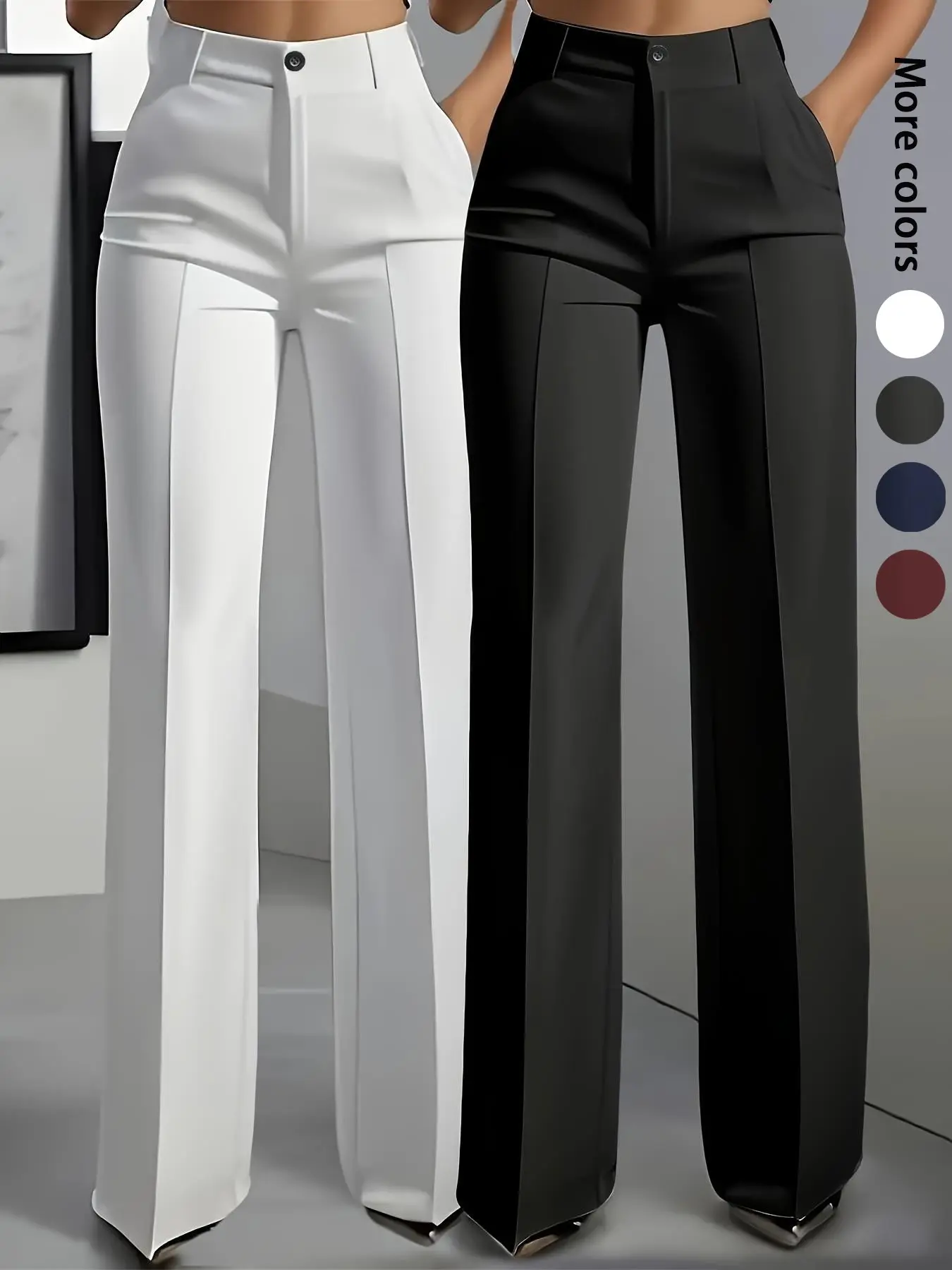 2-Pack Women's Business Casual Bottoms with Pockets Fashion Elegant Plain Zipper Fly Pockets Straight-Leg Woven Pants for All Seasons Classy Casual Trousers
