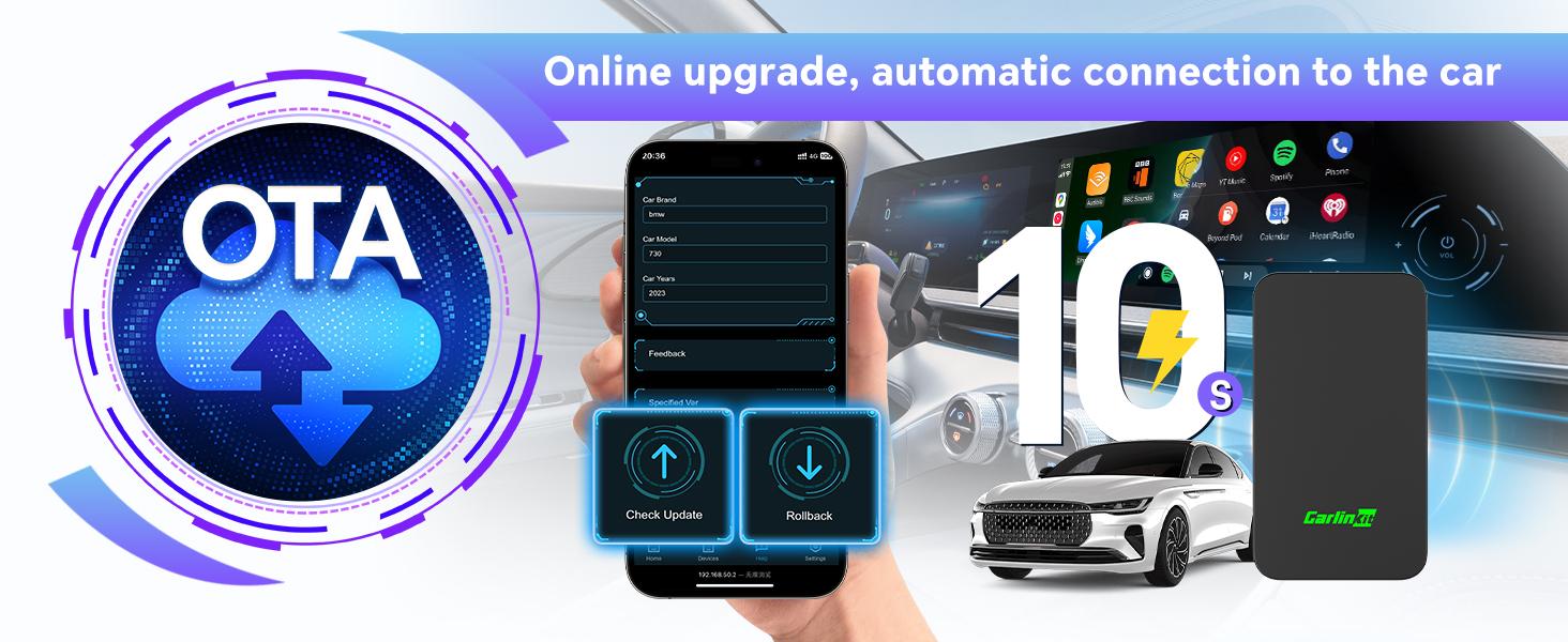 2air CarlinKit 5.0 Wireless CarPlay Wireless Android Auto Box 2.4G&5.8Ghz WiFi BT Auto Connect Plug&Play For Wired AA CP Cars Converter Adapter