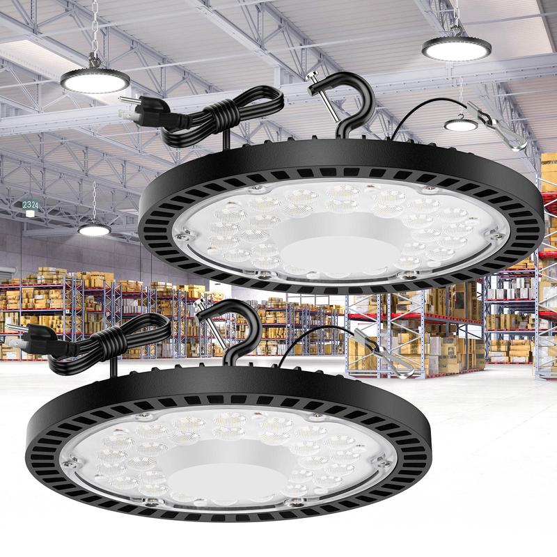 24000LM UFO LED High Bay Lights Set of 2, 150W LED Shop Lights, 600W MH/HPS Equivalent Warehouse Lights 5000K, Waterproof Industrial Commercial Lighting Fixtures for Workshop Barn Garage, Non-dimmable
