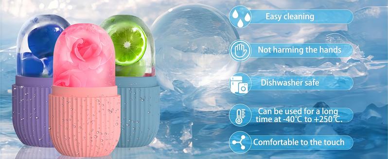 LMMAKE 1Pc Ice Roller for Face and Eye, Silicone Ice Facial Roller, Reusable Ice Cube Roller for Shrink Pores, Anti Wrinkle, Reduce Puffiness, Calming Pink Lemon Blend for Acne Treatment, Skin Care Gift