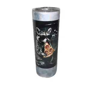 Raccoon Eating Pizza 20oz Shimmer Skinny Tumbler With Reuseable Straw