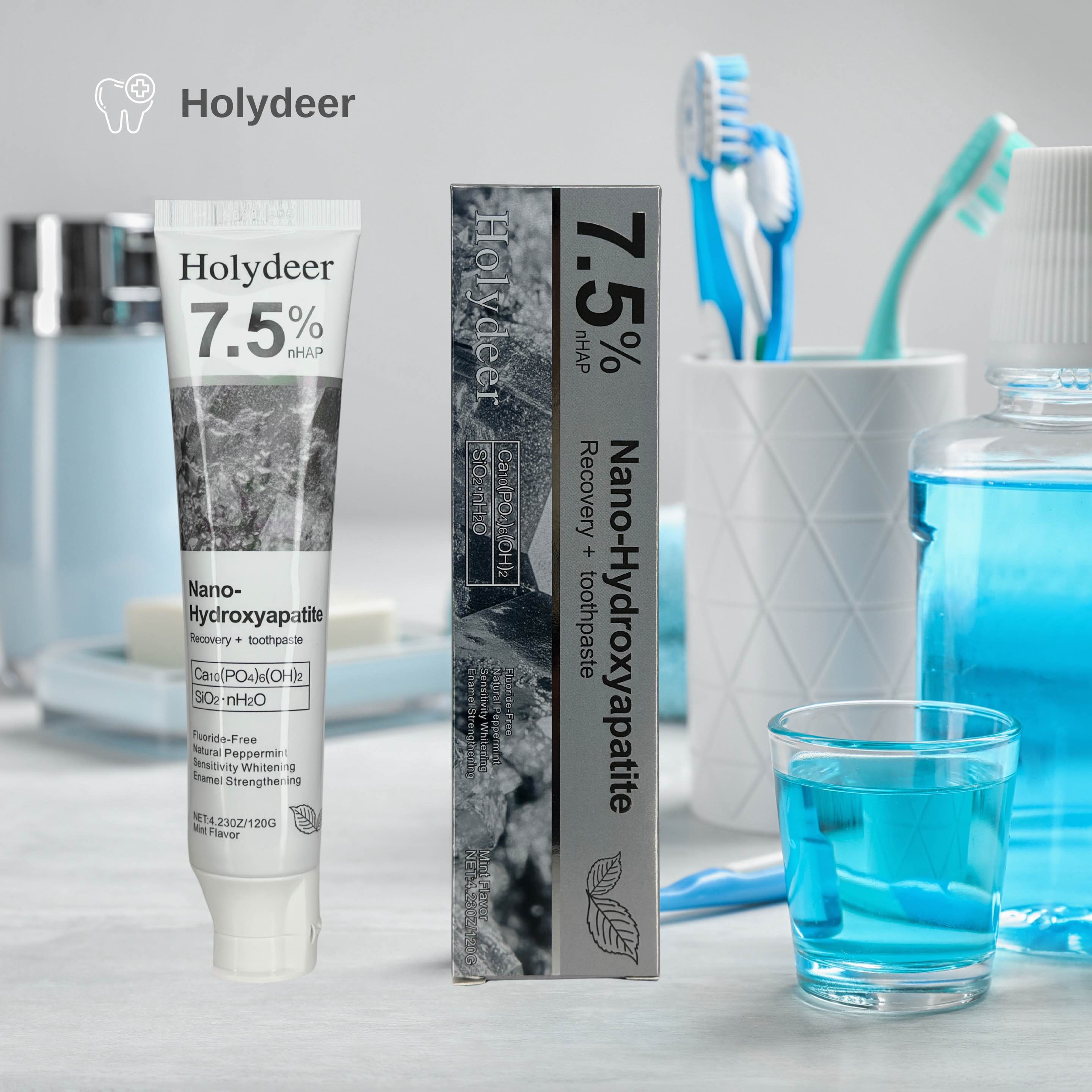 Holydeer Nano Hydroxyapatite Toothpaste - Advanced Enamel Repair & Sensitivity Care - Gentle Formula with Natural Peppermint Freshness - Fluoride-Free Daily Oral Care Whitening Kit Restore Sensitive