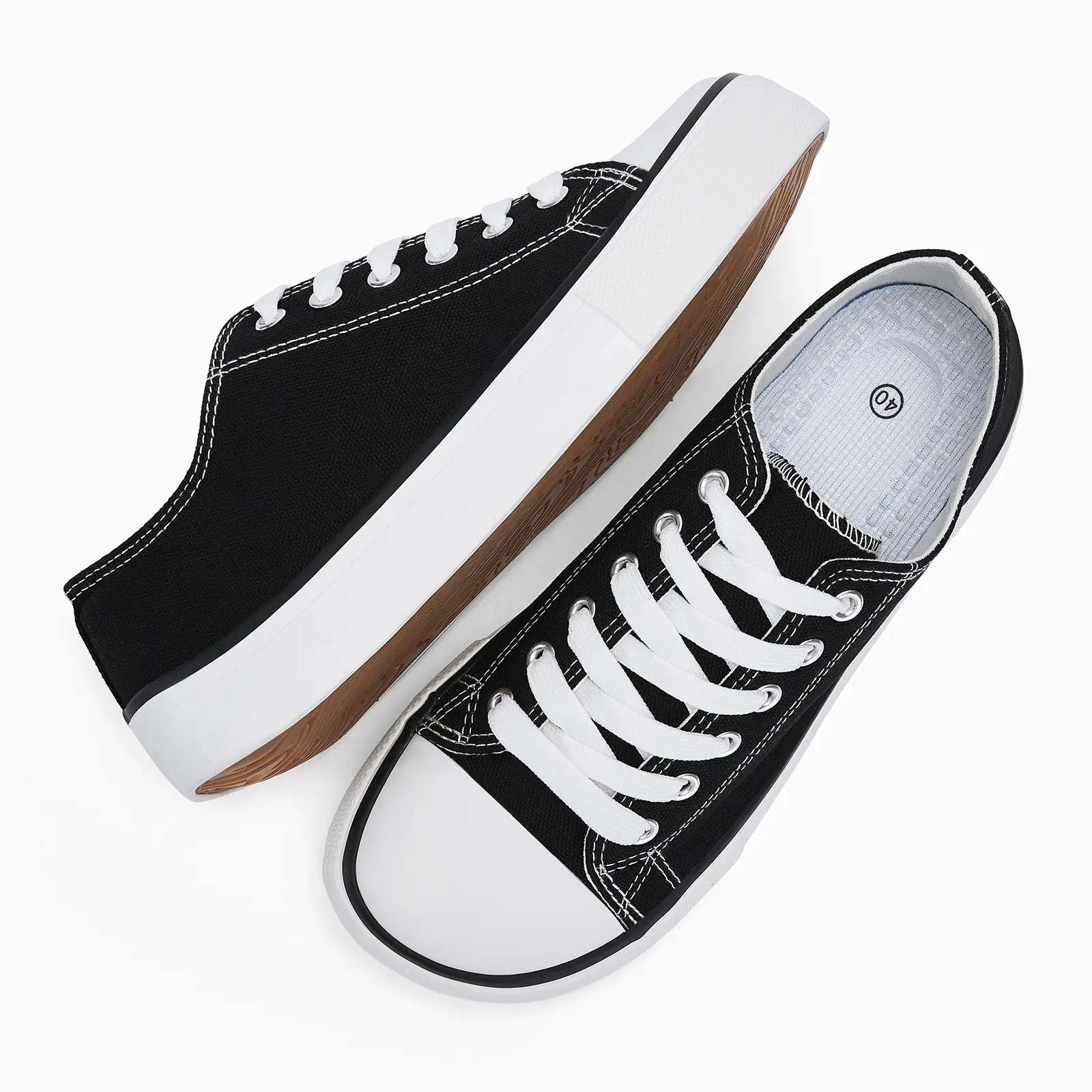 #TikTokShopBackToSchool AKK Women's Black Low Top Wide Toe Canvas Shoes Breathable Lightweight Casual Sneakers with Non-Slip Sole Soft Cushioned Insole for Everyday Wear Footwear Girl Running Training Athletic Trainer Closed Runner outdoorfun