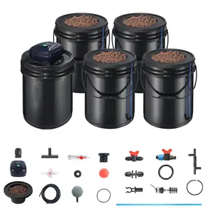 VEVOR RDWC Hydroponics Grow System,  , Hydroponic Growing Kit with Top Drip, Recirculating Deep Water Culture 4 Buckles and 1 Reservoir, with Air Pump and Water Level Device for Leafy Vegetables