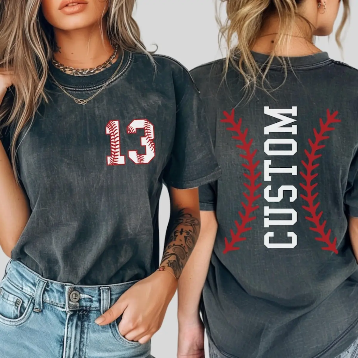 Women's Fitted Short-Sleeve Comfortable Everyday T-Shirt - Custom Baseball Name & Number Tee, Baseball Mom Apparel
