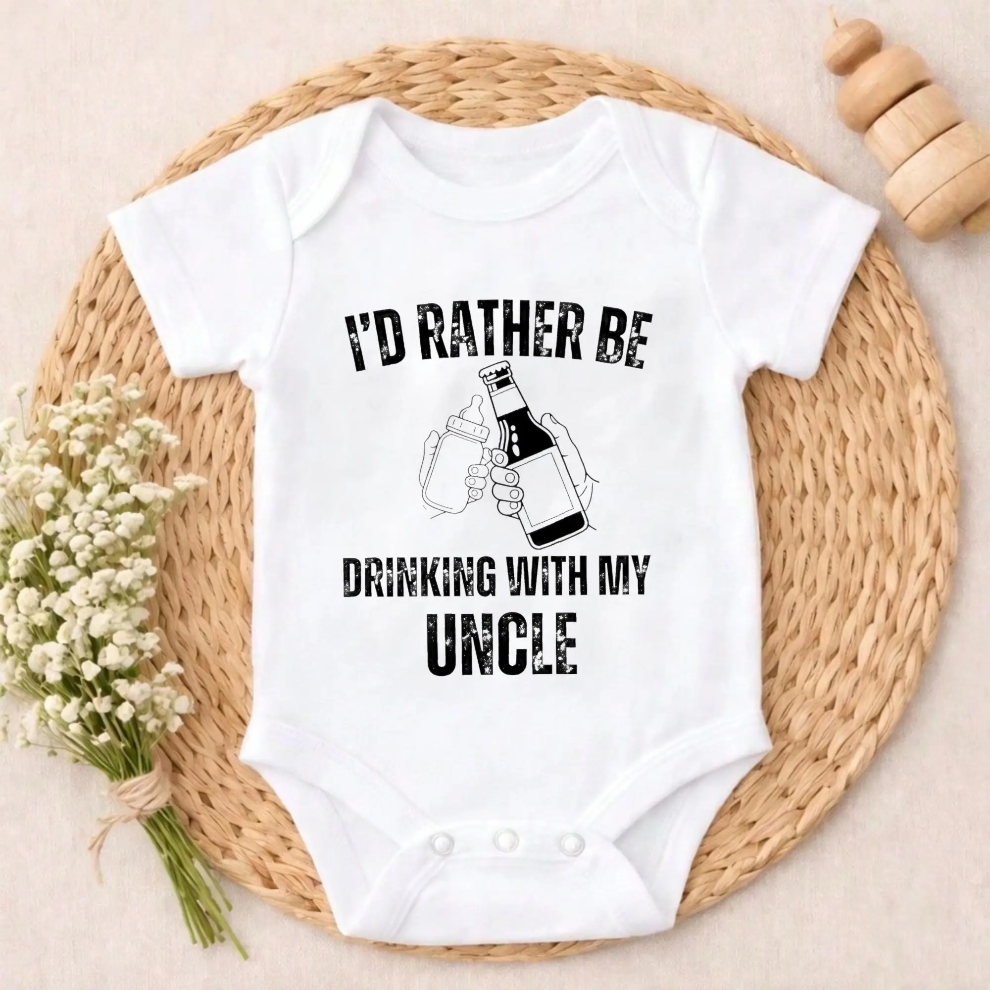 Newborn Boys' Hilarious Uncle Drinking Printed Bodysuit, 100% Pure Cotton, Non-Irritating Snap-Closure, Breathable Stretchy Kids' Top, Perfect for Gifting & Everyday Use, Adjustable Sizing, Clothes