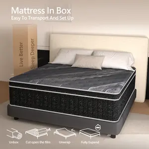 Starry Night Hybrid Mattress 12 Queen & 14 King Grey Top & Black Side with White Dots Cooling Gel Memory Foam Pocket Springs Medium Firm Motion Isolation Reinforced Edge CertiPUR-US Bed-in-a-Box