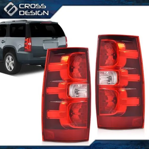 CROSSDESIGN Car Light Set - Pair of Rear Taillights, Left & Right Chrome Housing Durable Lamps, Car Lighting Accessories for 2007-2014 Chevy Suburban Tahoe