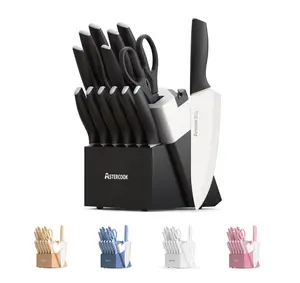 Knife Set, 14 Pieces Kitchen Knives Set with Healthy Anti-Rust Coating, Stainless Steel Knife Sets with Built-in Sharpener, Sharp & Rust Resistant Dishwasher Safe