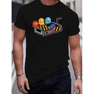 100% Cotton Vibrant Yellow Gaming Graphic T Shirt For Men Plus Size Lightweight Pixel Design Crew Neck Summer Casual Top In Orange Size Golf Gift T-Shirt For Men And Women