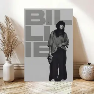 Billie Minimalist Black And White Canvas Poster Vintage Eilish Music Wall Art Home Room Aesthetic Decor Eco Friendly Fade Resistant Waterproof UV Protected - Decoration
