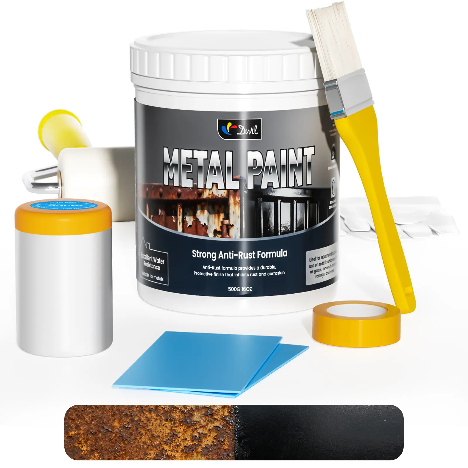 DWIL 16 oz Protective Metal Rust Inhibitor Paint - Advanced Rust Resistance, Waterproof, Easy to Use, High Coverage, Low Odor, Durable for Outdoor & Garage Doors (Home Improvement Building Supplies)