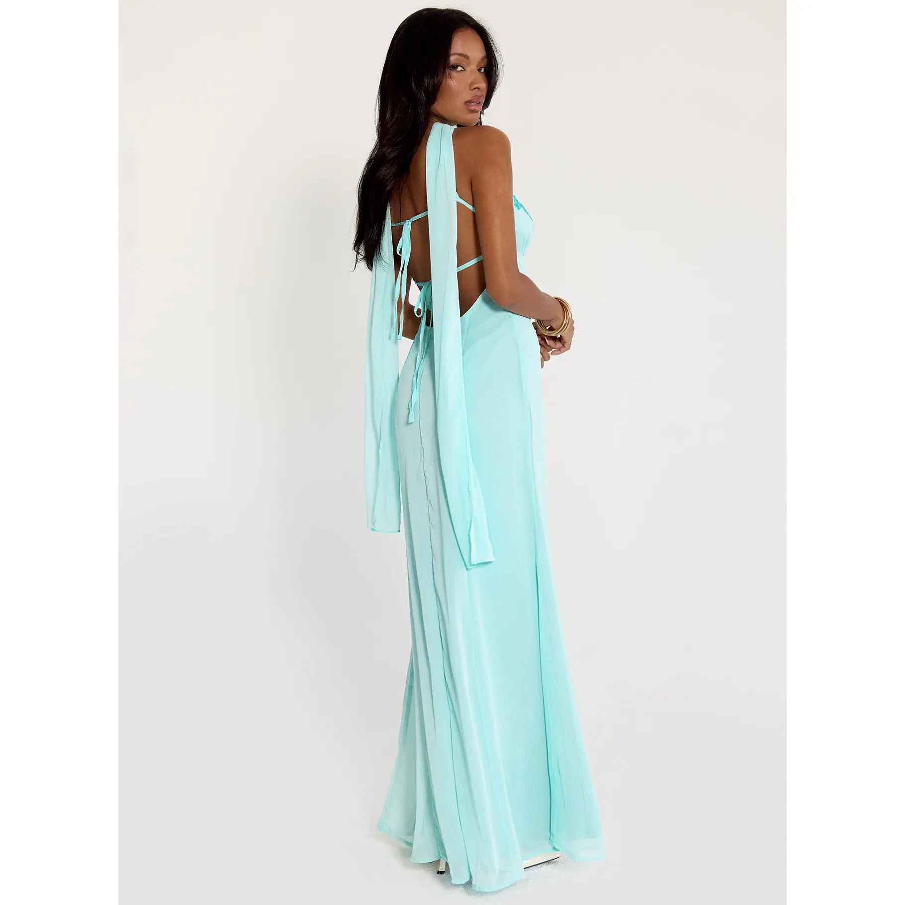 chinese dress ladies Sheril Asymmetric Scarf-Detail Maxi Dress in Black