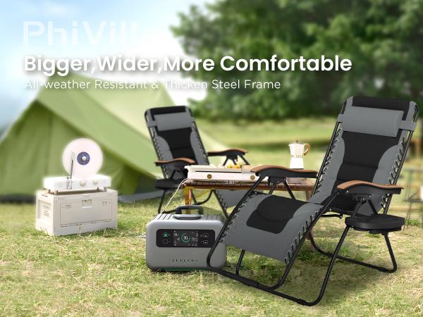 PHI VILLA  Oversized Padded Zero Gravity Chair, 26''/28''/30" Wide Foldable Patio Recliner, Anti Gravity Lounger with Cup Holder, 400 LBS Weight Capacity