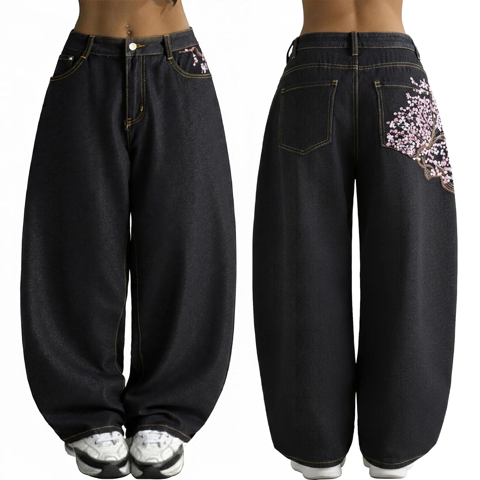 EMMIOL【Back to School】Women Boyfriends Hip Hop 90s Vintage Baggy Jeans Loose Denim Pants Mid-Low Waist Jeans