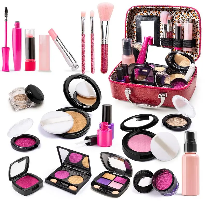 Simulated Makeup Kit for Girls, Play Makeup Set for Kids - Includes Cosmetic Bag for Birthdays and Christmas, Imaginary Makeup Fun for Toddlers and Little Girls Ages 3+ Kids Vanity Play Kitchen Set