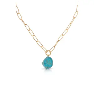 Turquoise Open Links Necklace | 18K Gold Plated Statement Chain | Elegant Gift for Her | Premium Jewelry